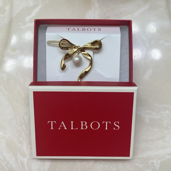 Talbots Bow Gold Hair Clip with a Pearl - Picture 2 of 4